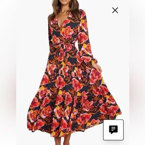 Petal & Pup Floral Long Sleeve Dress - Black and Red